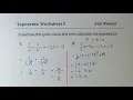 Evaluate Exponents with Given Values Algebra Worksheet 2