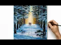 Couple in Snowy Forest Acrylic Relaxing Tutorial
