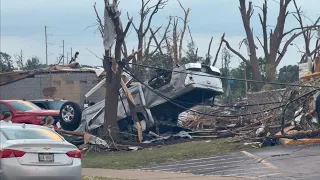 Vehicles flipped upside down by EF3-EF4 Appleton, Wisconsin tornado