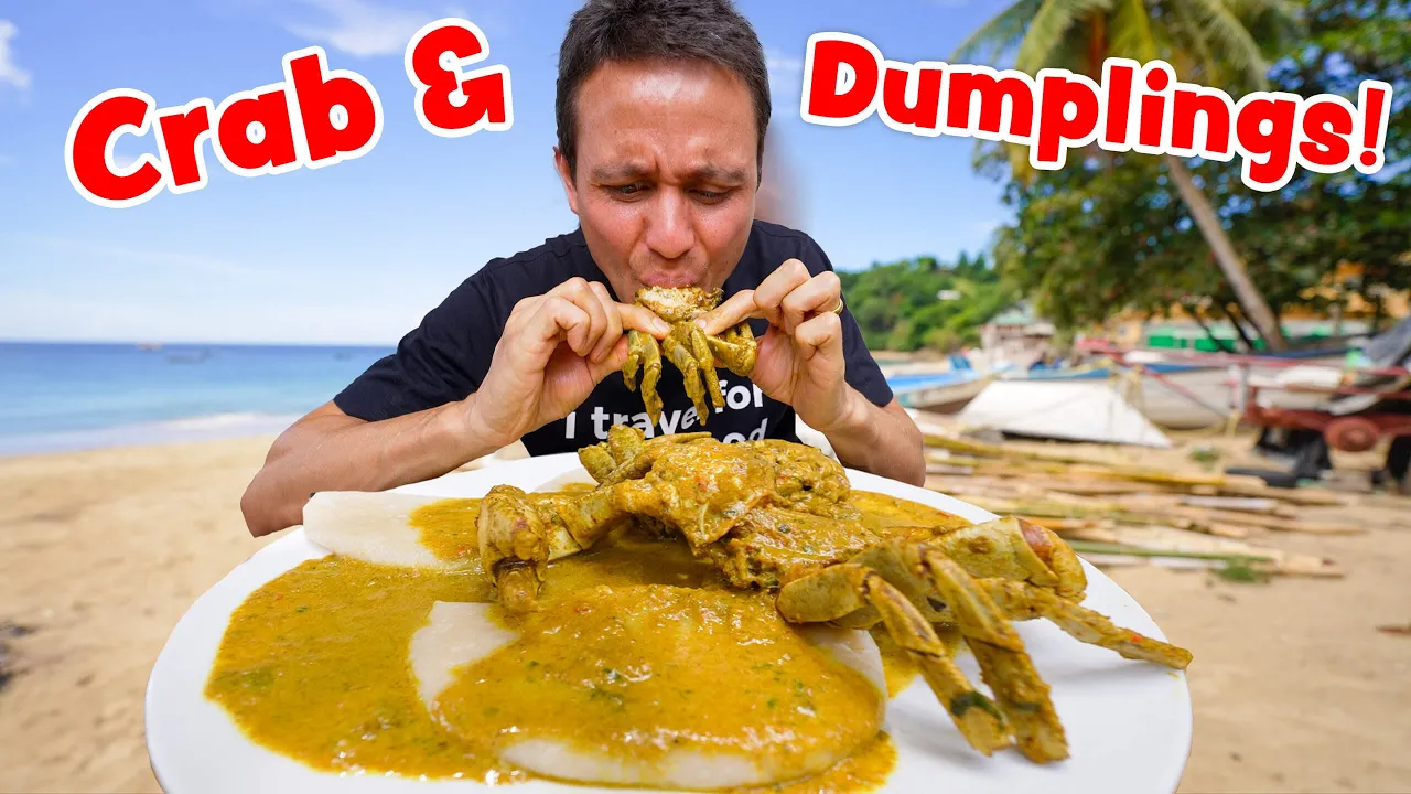 Crab and Dumplings!!  NATIONAL FOOD in Tobago Island + Breadfruit Roast & Dirt Oven!!