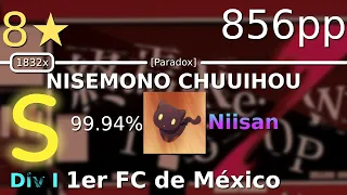 osu!catch MX (Div I) | Niisan | 8⭐B-ko - Nisemono Chuuihou [Paradox] 99.94% FC 856pp