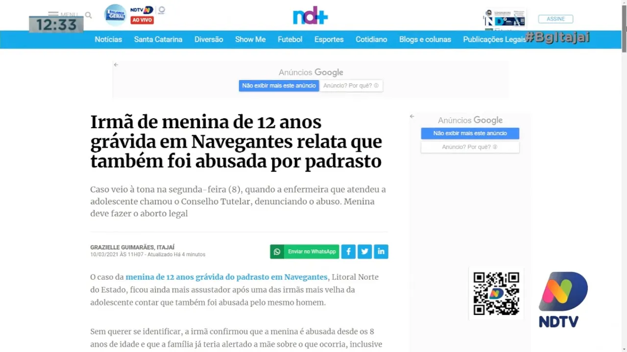 Menina de 12 anos foi abusada sexualmente e está gravida em Navegantes, e jovem morre afogado