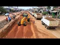 Download Lagu Next-Level! Grader and Trucks Leveling Red Soil for Road Base Construction Highway Expansion Work