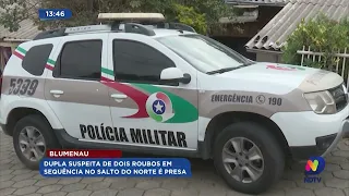 Dupla suspeita de dois roubos em sequência no Salto do Norte é presa