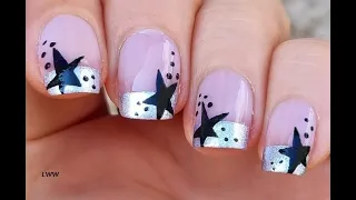 HALLOWEEN Season NAILS 2022 Inspired By WITCH HAT Silver FRENCH MANICURE Black Star NAIL DESIGN