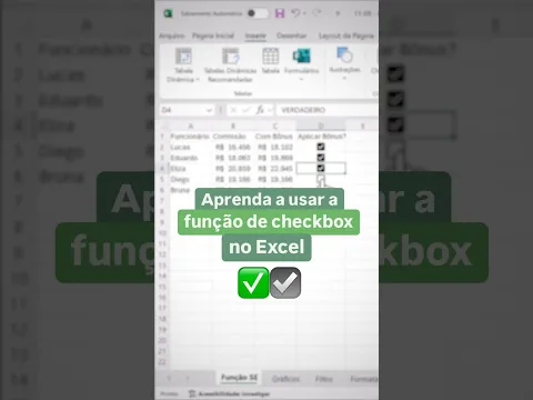Aprenda a usar a função de Checkbox no Excel | #shorts