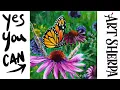 Garden Flowers and Butterfly Acrylic painting Tutorial Step by Step