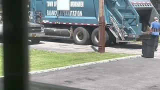Town of Brookhaven Bianculli Sanitation CCC Heil Garbage Truck B7 w the MLT Horn Picking Up Trash