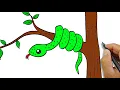 How To Draw A Snake On A Tree Branch So Easy Simple Drawings For Beginners