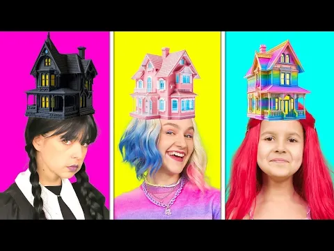 Download MP3 Wednesday vs Enid vs Mermaid - One Colored House Challenge! Funny Relatable Situations