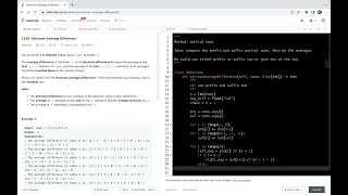 leetcode 2256 Minimum Average Difference - use partial sums