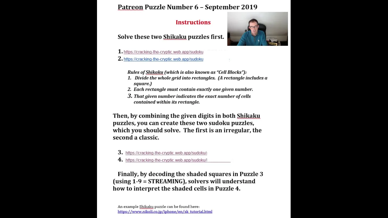 Patreon Reward:  Sept 2019:  Shikaku & Sudoku