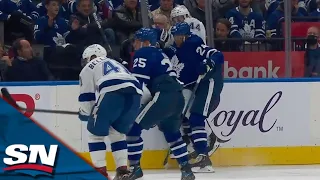 Line Brawl Erupts Between Maple Leafs And Lightning After Wayne Simmonds Hit On Jan Rutta