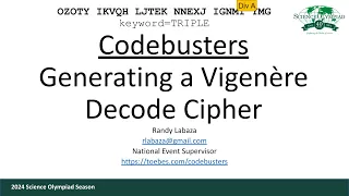 Codebusters - Generating a Vigenere Decode Cipher