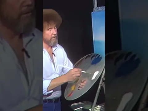 Bob Ross creates a happy little cloud with a fan brush #paintlikebobross #painting #bobross