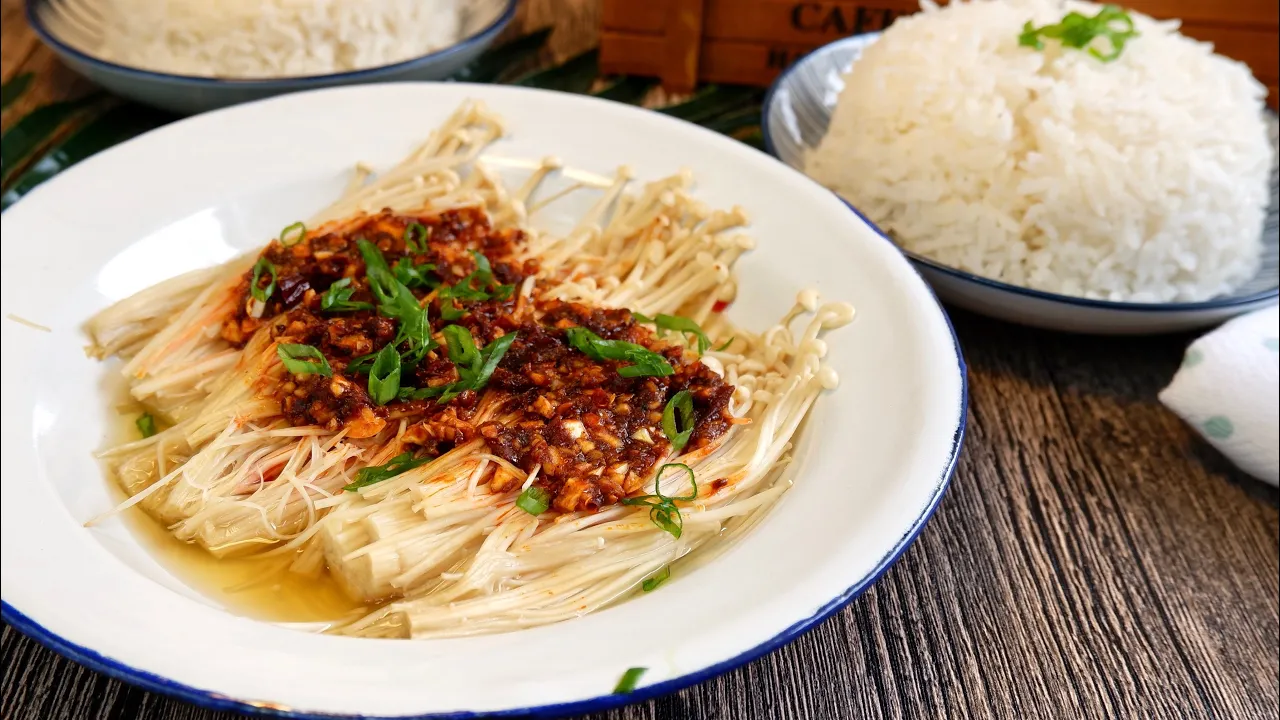 5 min Steamed Spicy Enoki Mushrooms  So easy even a child can make this  Chinese Recipe