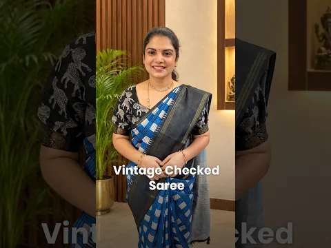 Vintage Checked Tussar Saree | templedesigner.com