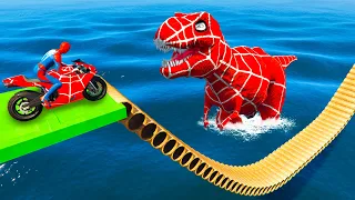 gta v dinosaur spider t rex challenge by motorcycle and cars dinosaurus jurassic world dominion