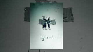 A dark silhouette in a doorway with a flashlight beam cutting through the darkness in the Lights Out game.