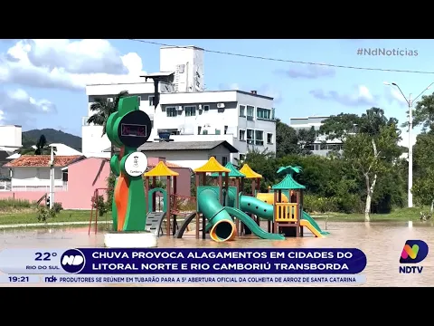 Chuva provoca alagamentos em cidades do Litoral Norte e Rio Camboriú transborda