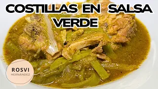 Costillas en salsa verde con nopales! Receta fácil y delicioso!