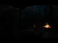 INSTANT SLEEP ad-free Heavy Rain Thunder Sounds with Cozy Fire Stormy Night on Forest Field