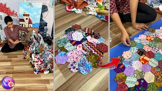 Don't Throw Small Cloth Pieces! She Made a Designer Hexagon Doormat