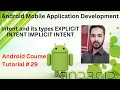 Tutorial 29 Intent and its types EXPLICIT INTENT IMPLICIT INTENT in Android Studio in Hindi Urdu