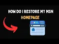How Do I Restore My Msn Homepage