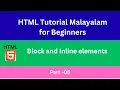 Block and Inline elements in HTML HTML5 Tutorial for Beginners Malayalam Part-05