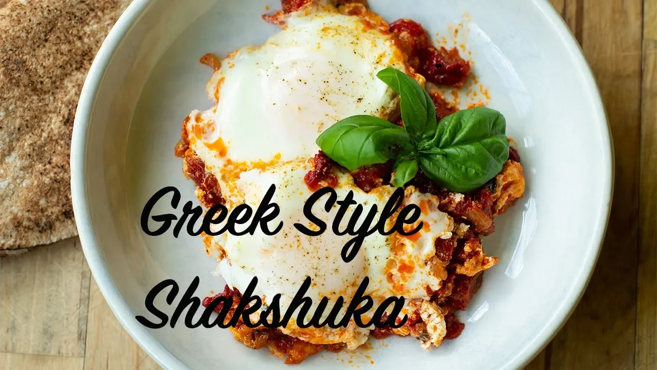 Greek Style Shakshuka Recipe: Eggs Poached in Tomato Red Peppers Sauce