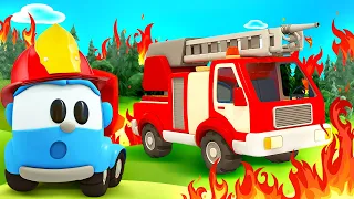 leo the truck builds a fire truck and sings a song about the purpose of the vehicle 