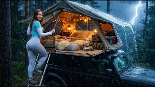 surviving heavy rain in my rooftop tent vladislava shelygina