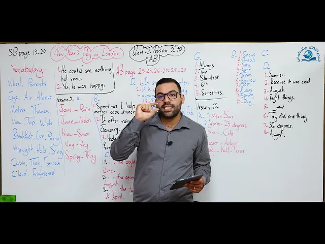 ⁣مادة اللغة الإنكليزية للصف الاول المتوسط : الوحدة الثانية/ الدرس التاسع و العاشر