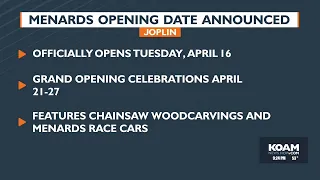 Menards announces opening date in Joplin