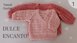 Suéter crochet para bebé | Dulce Encanto – Escote en V y punto fantasía |  Parte 1