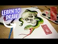 How to draw a skull and snake tattoo design Traditional Japanese Tattoo