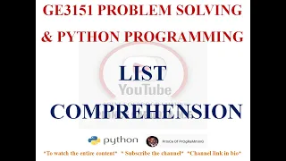 LIST COMPREHENSION ADVANCED LIST PROCESSING GE3151 PROBLEM SOLVING AND PYTHON PROGRAMMING NOTES