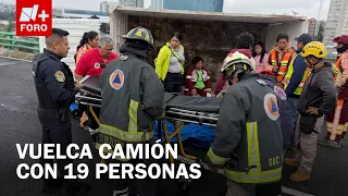 Vuelca camión de trabajadores limpieza en el segundo piso del Periférico