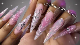 Edgy Polygel Nails How to do Stiletto nails with polygel chrome nail art Libra inspired nails