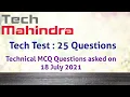 Tech Mahindra Technical Programming Questions asked on 18th July 2021