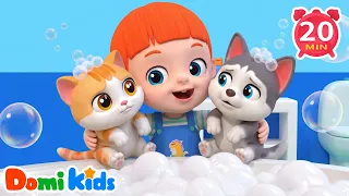 Wash the Cat and Dog in the Tub 🛁 | Kids Bath Time | Nursery Rhymes | Domi Kids