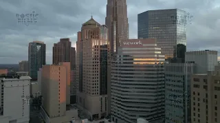 4k Drone Footage of Charlotte N C downtown at sunset