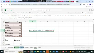 How to use Vstack function with Filter function on Excel