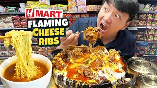 H-Mart FOOD COURT Flaming CHEESE RIBS BEST Korean INSTANT NOODLE at San Francisco H-Mart