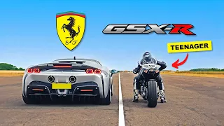 TEENAGER ON 1L DRAG BIKE vs 1000BHP HYPER CAR