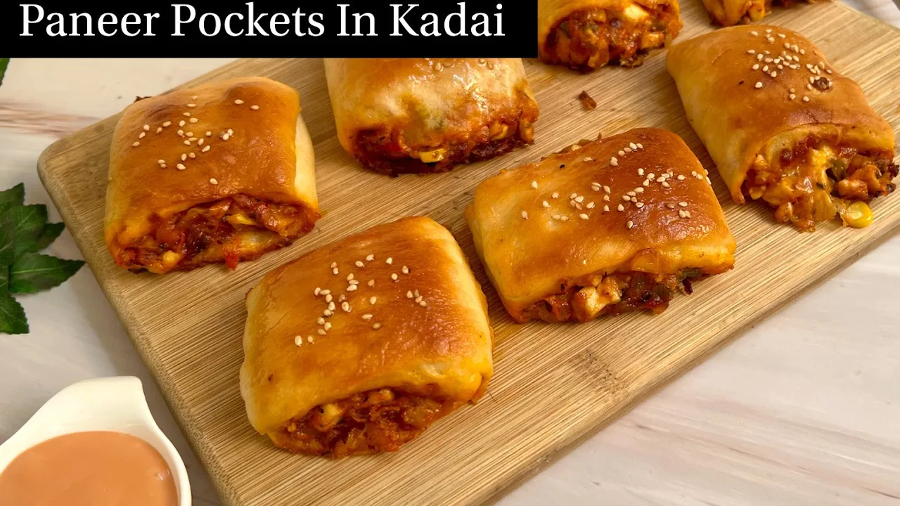 Paneer Pockets in Kadai   No Oven Paneer Parcels Bread Recipe   Domino