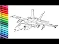 Drawing and Coloring Fighter Jet for Kids - Aircraft Color Pages For Children