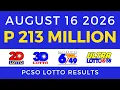 Lotto Result Today 9PM August 16 2026 PCSO