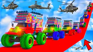 WORLD'S HIGHEST TRIED THE IMPOSSIBLE CRAZY LONG MEGA RAMP JUMP CHALLENGE INDIAN TRUCKS DJ GTA 5